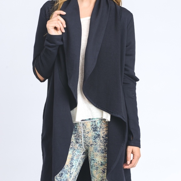 Back2Basics Sweaters - Black Open Front Cardigan With Cutout Sleeve